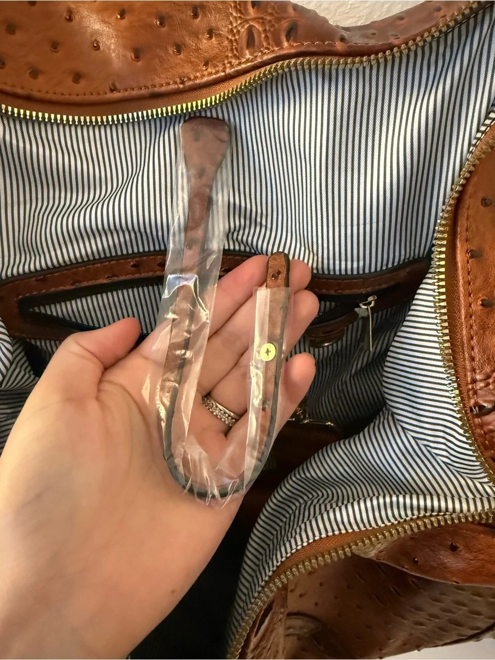 Textured Cognac Travel Tote Bag